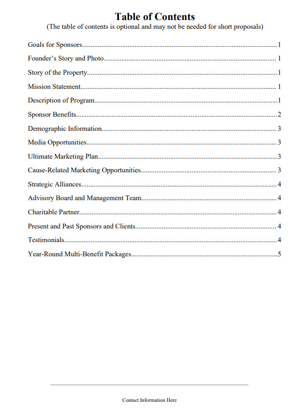 table of contents