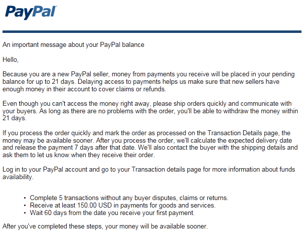 Pending balance paypal