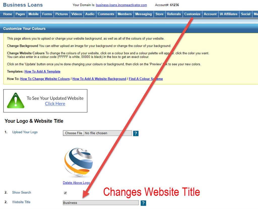 Change  website title Income Activator