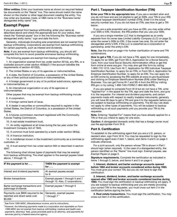W 9 Tax Form page 3
