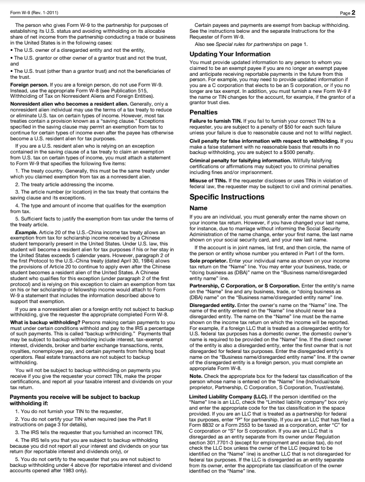 W 9  Tax form page 2