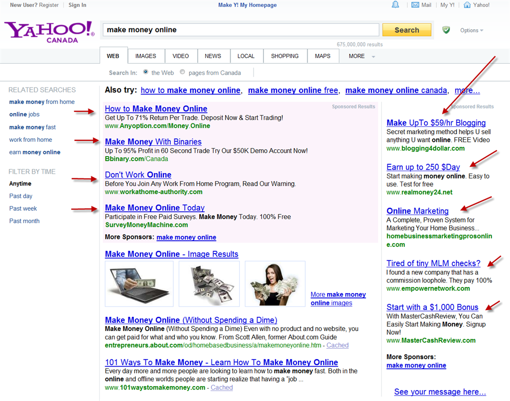 Yahoo Pay Per Click Ad Example