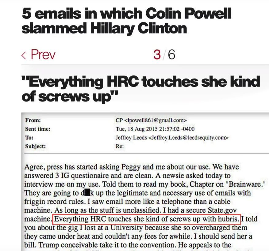 collin powell hillery screws up