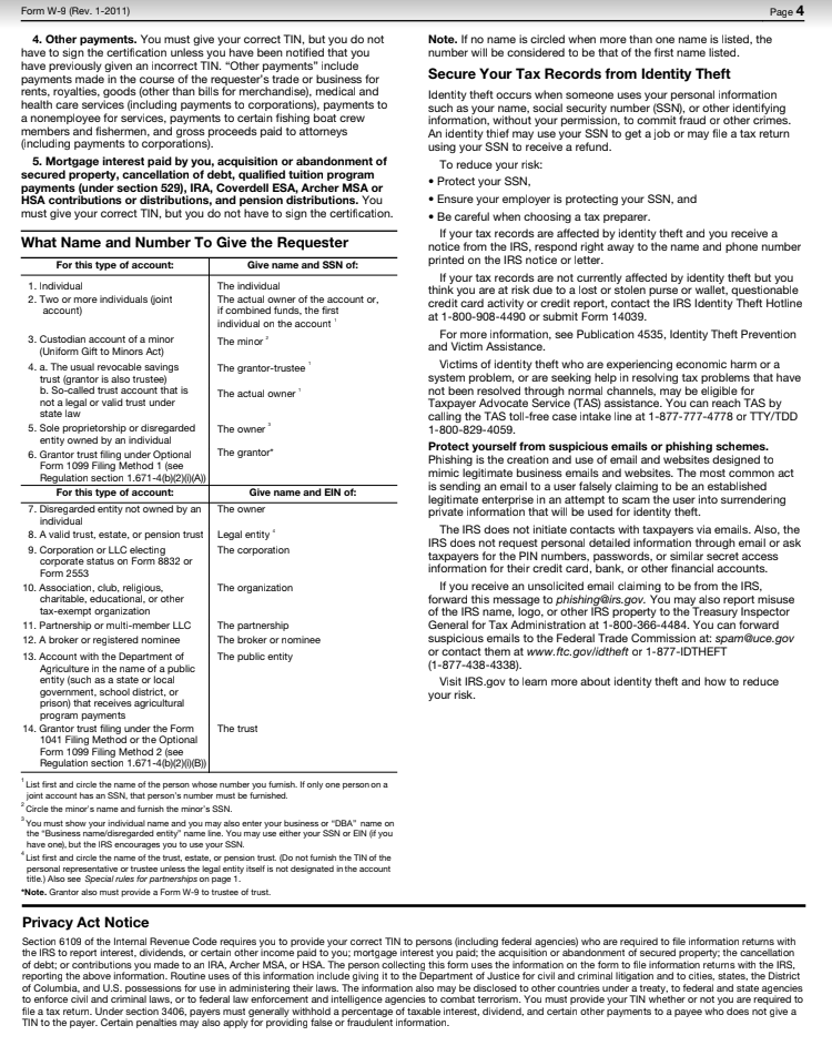 W 9 Tax form page 4